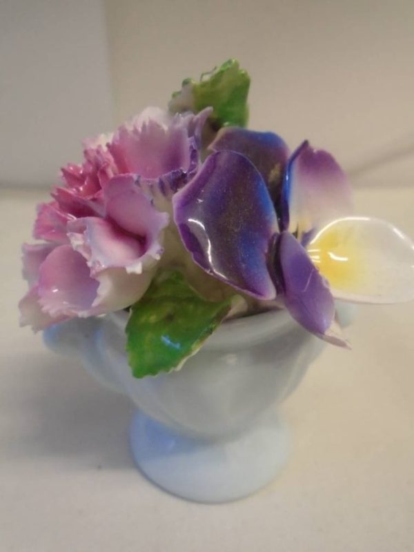 Fine China Flower Bouquet Ornament Pink, Yellow, Purple And Light Blue Base