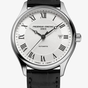 Frederique Constant Mens White Dial & Black Leather Strap Watch FC-303MC5B6