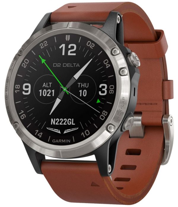 Garmin Watch D2 Delta Aviator Watch Brown Leather Band - Black