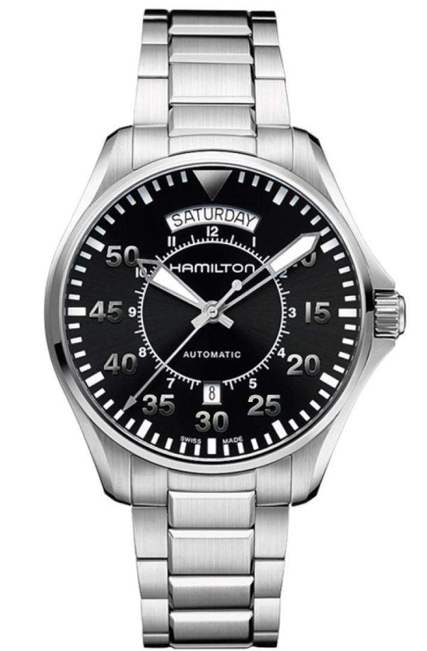 Hamilton Khaki Aviation Pilot Automatic Black Dial Stainless Steel Bracelet Mens Watch H64615135