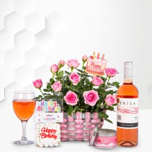 Happy Birthday Basket - Pink Rose Plant - Rose Plants - Birthday Gifts - Birthday Hampers