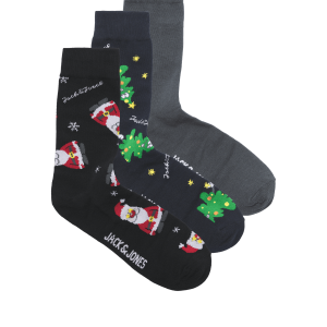 Jack & Jones Junior Boys 3pk Cotton Rich Christmas Socks Gift Box (1 Large - 9 Large) - 1-4 - Black Mix, Black Mix