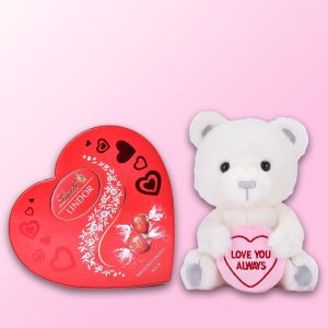 Lindor Lindt Milk Chocolate Truffles Heart Box 200G & Love Hearts Love You Always Bear Gift Set