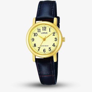 Lorus Classic Gold Plated Brown Leather Strap Watch RRS56UX9