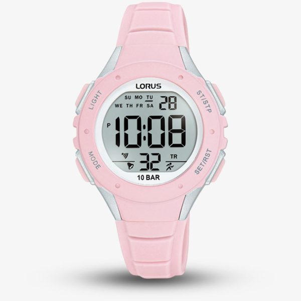 Lorus Ladies Digital On Time Digital Pink Rubber Strap Watch R2367PX9