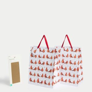M&S Large Christmas Gift Bags & Tissue Paper Pack - Robin Design