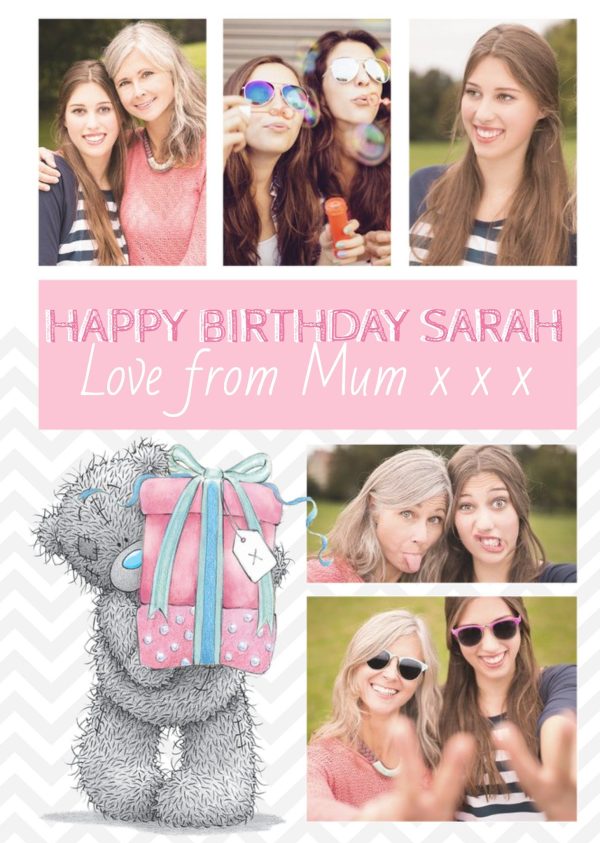 Me To You Tatty Teddy With Gift Personalised Multiple Photo Upload Happy Birthday Card