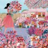 Moonpig Beautiful Illustration Of A Lady Buying A Bouquet Of Flowers From A Pink Florist Van Birthday Card