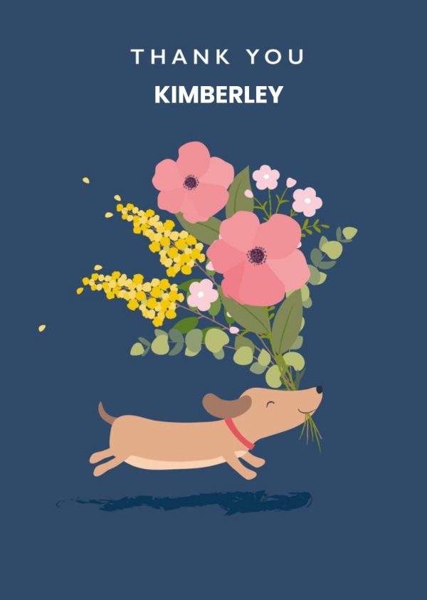 Moonpig Blue Sausage Dog Bouquet Thank You Card