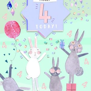Moonpig Bunnies, Confetti And Gifts Personalised Happy 4th Birthday Card