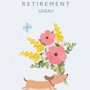 Moonpig Cute Dog Running With A Flower Bouquet Personalised Happy Retirement Card