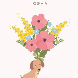 Moonpig Cute Dog With A Flower Bouquet Personalised Welcome Back Card