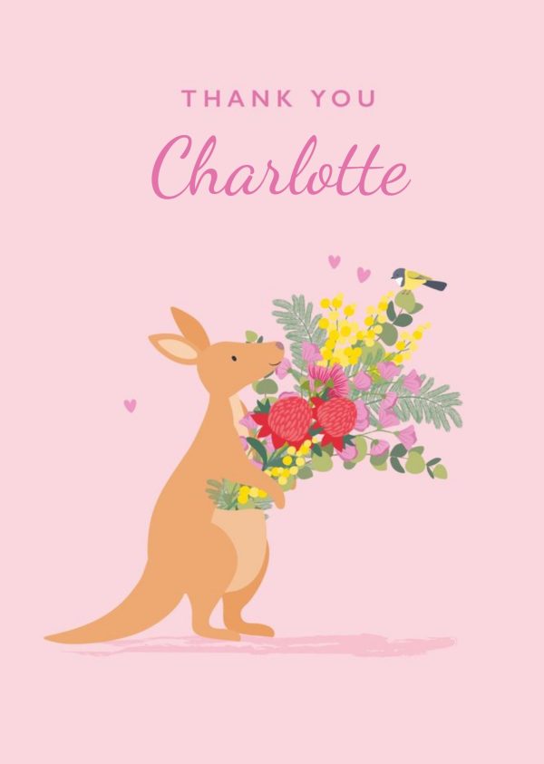 Moonpig Cute Iilustration Of A Kangeroo With A Bouquet Of Flowers Thank You Card
