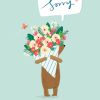 Moonpig Cute Illustrated Bear With Flower Bouquet Sorry Card