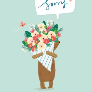 Moonpig Cute Illustrated Bear With Flower Bouquet Sorry Card