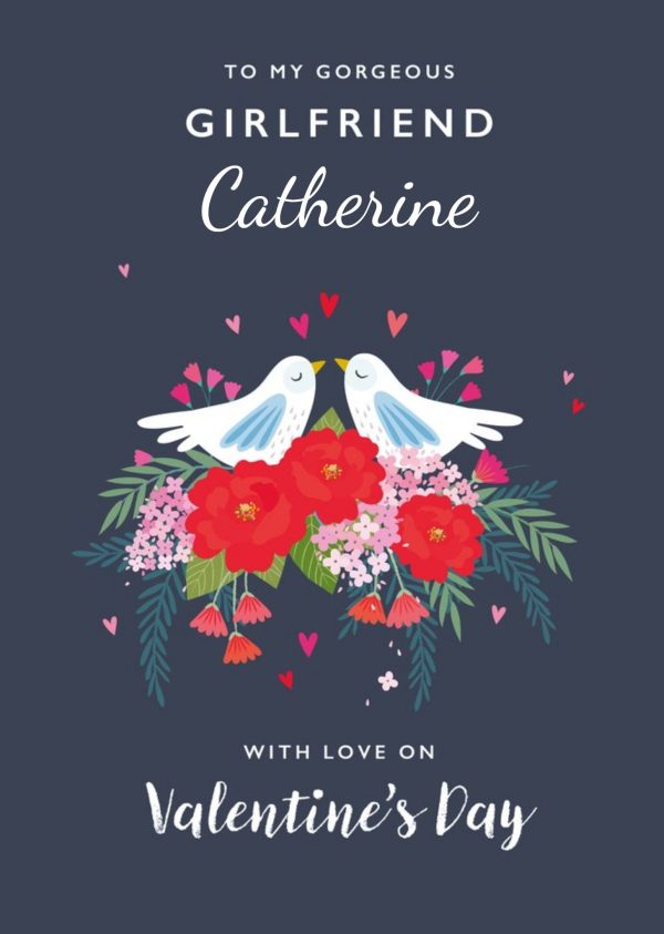 Moonpig Cute Illustration Of A Two Doves In A Bouquet Of Flowers Girlfriend Valentine's Day Card