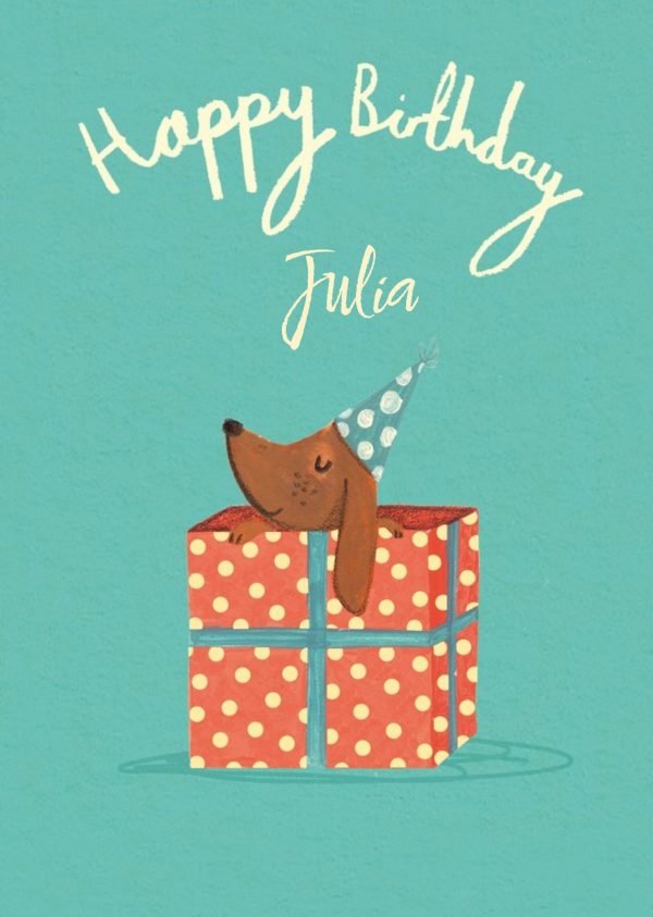 Moonpig Dog With Present Gift Happy Birthday Card
