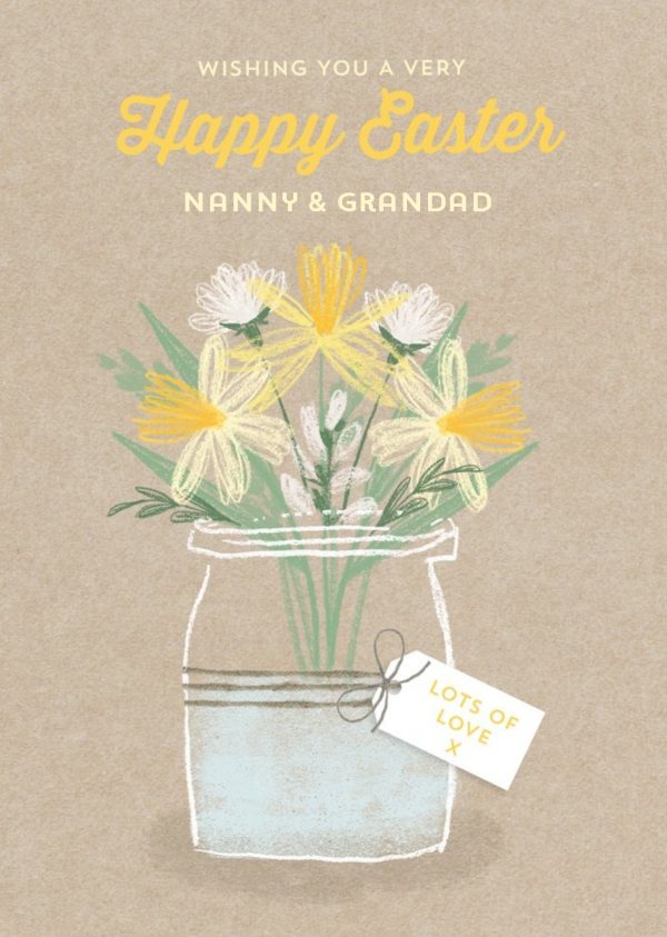 Moonpig Easter Card - Nanny And Grandad - Vase Of Flowers - Bouquet Of Flowers