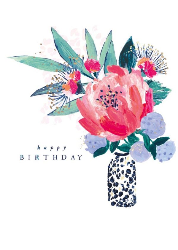 Moonpig Flower Bouquet Illustration Happy Birthday Card