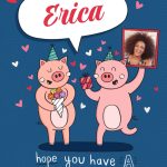 Moonpig Fun Illustration Of A Pig Gifting Presents To The Other Fiancée's Photo Upload Birthday Card