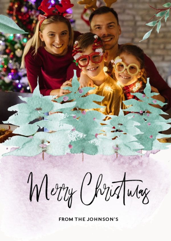Moonpig Gift Delivery Watercolour Christmas Tree Photo Upload Card