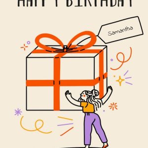 Moonpig Illustrated Character With Large Gift Box Customisable Birthday Card