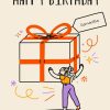 Moonpig Illustrated Character With Large Gift Box Customisable Birthday Card