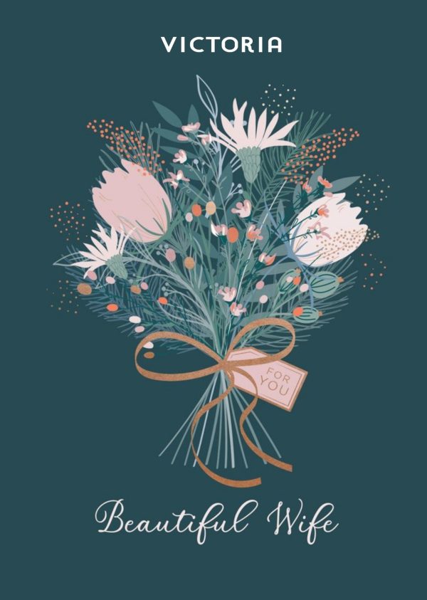 Moonpig Illustrated Flower Bouquet Beautiful Wife Birthday Card