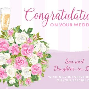 Moonpig Illustrated Wedding Bouquet And Champagne Customisable Wedding Congratulations Card