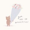 Moonpig Illustration Of A Bear Holding A Large Bouquet Of Flowers Mother's Day Card