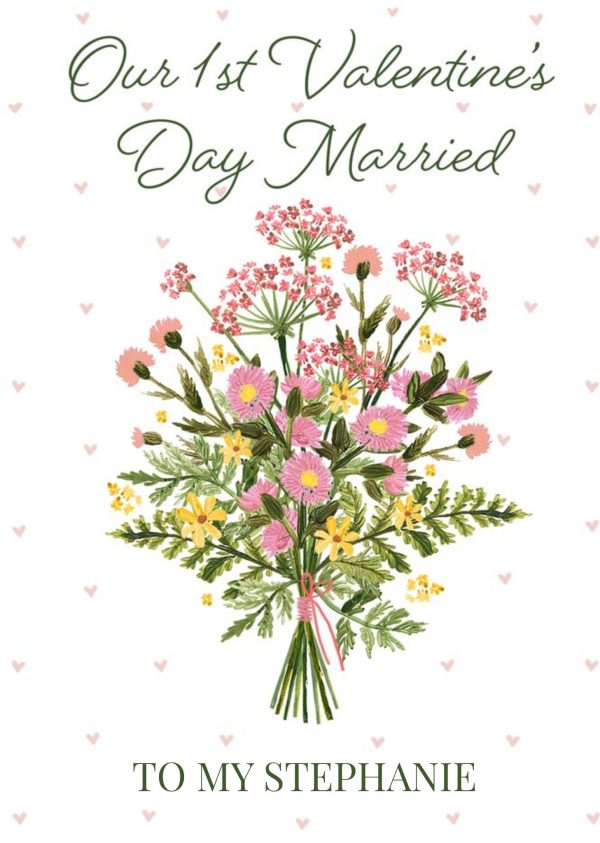 Moonpig Illustration Of A Bouquet Of Flowers First Valentine's Day Married Card