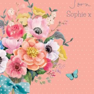 Moonpig Illustration Of A Bouquet Of Flowers Get Well Soon Card