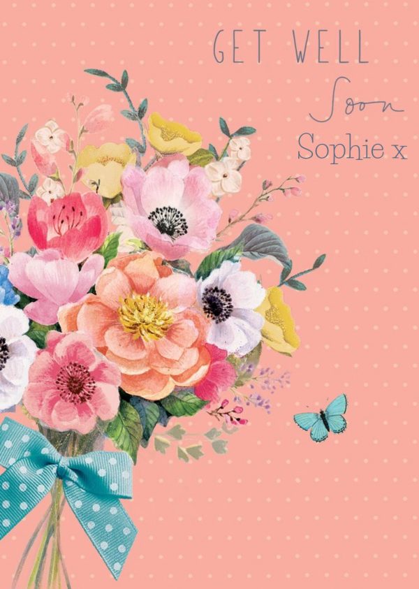 Moonpig Illustration Of A Bouquet Of Flowers Get Well Soon Card