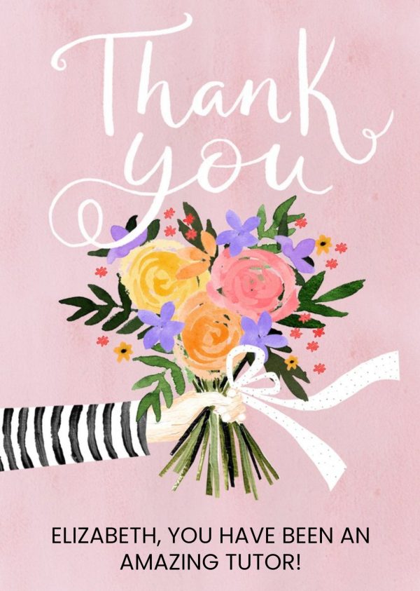 Moonpig Illustration Of A Bouquet Of Flowers On A Pink Background Thank You Card