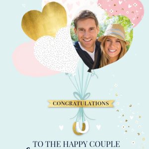Moonpig Illustration Of A Bouquet Of Heart Shaped Balloons On A Teal Background Wedding Photo Upload Card