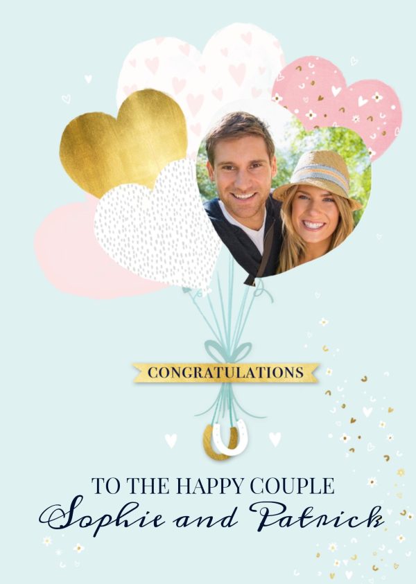 Moonpig Illustration Of A Bouquet Of Heart Shaped Balloons On A Teal Background Wedding Photo Upload Card