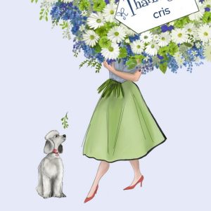 Moonpig Illustration Of A Lady With A Large Bouquet Of Flowers Thank You Card