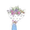 Moonpig Illustration Of A Woman With A Large Bouquet Of Flowers Thinking Of You Card