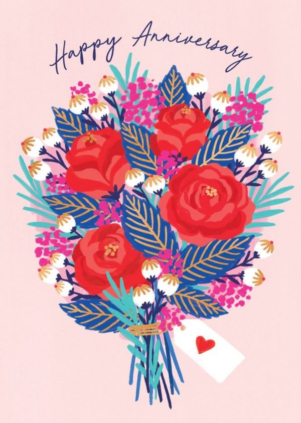 Moonpig Modern Vibrant Bouquet Of Flowers Anniversary Card