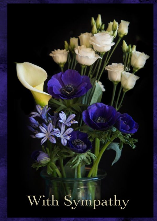 Moonpig Photographic Purple And White Mixed Bouquet Sympathy Card
