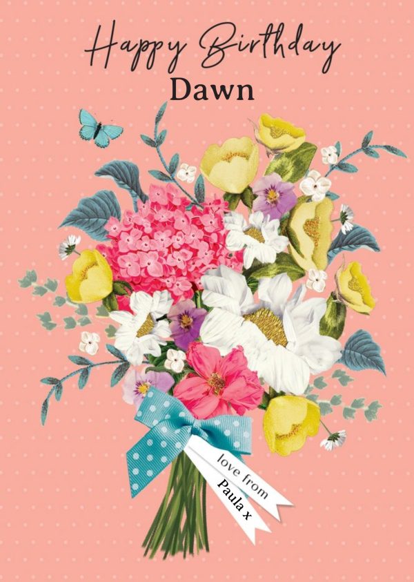 Moonpig Pretty Pink Illustrated Floral Bouquet Personalised Birthday Card