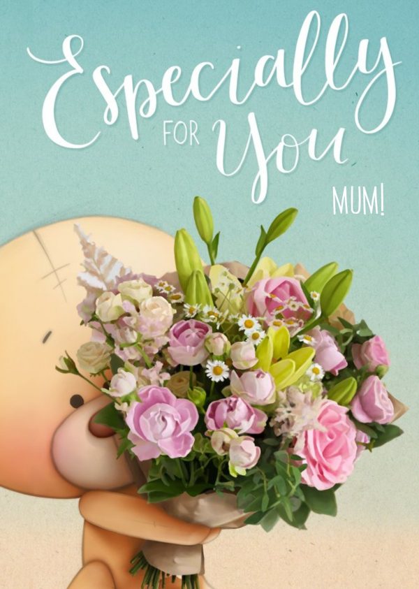 Moonpig Teddy With Beautiful Bouquet Personalised Birthday Card For Mum