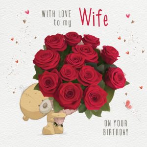 Moonpig Uddle With Love To My Wife Illustrated Teddy With Bouquet Of Roses Birthday Card