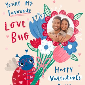 Moonpig You're My Favourite Love Bug Illustrated Ladybird With A Bouquet Of Flowers Happy Valentine's Day Card