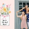 Mother's Day Mason Jar Bouquet 7x5" (18x13cm) Folded Greeting Cards, Card & Stationery Pink