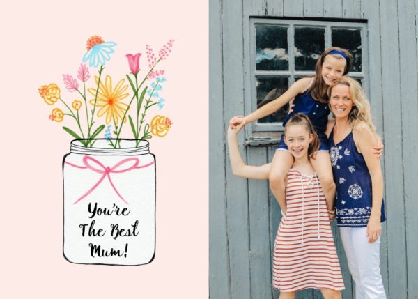 Mother's Day Mason Jar Bouquet 7x5" (18x13cm) Folded Greeting Cards, Card & Stationery Pink