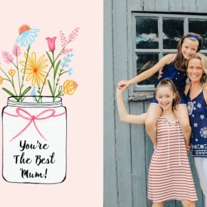 Mother's Day Mason Jar Bouquet 7x5" (18x13cm) Folded Greeting Cards, Card & Stationery Pink