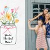 Mother's Day Mason Jar Bouquet 7x5" (18x13cm) Folded Greeting Cards, Card & Stationery White