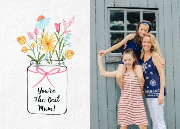 Mother's Day Mason Jar Bouquet 7x5" (18x13cm) Folded Greeting Cards, Card & Stationery White