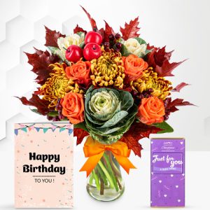 October Bouquet with Birthday Chocolate & Card